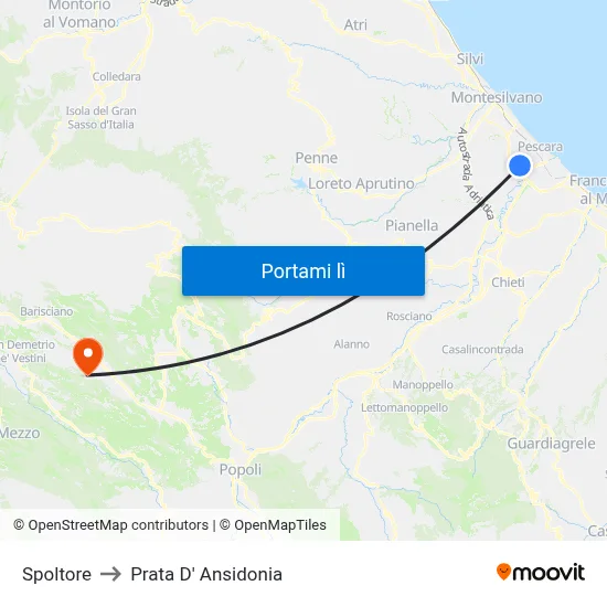 Spoltore to Prata D' Ansidonia map