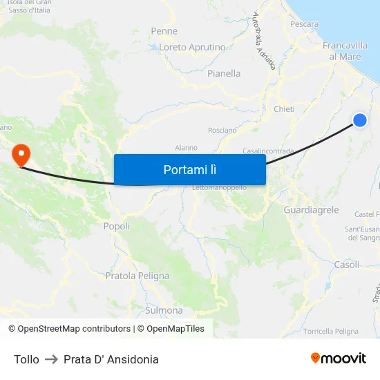 Tollo to Prata D' Ansidonia map