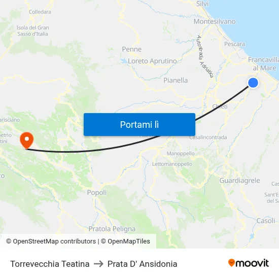 Torrevecchia Teatina to Prata D' Ansidonia map
