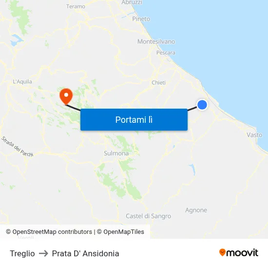 Treglio to Prata D' Ansidonia map