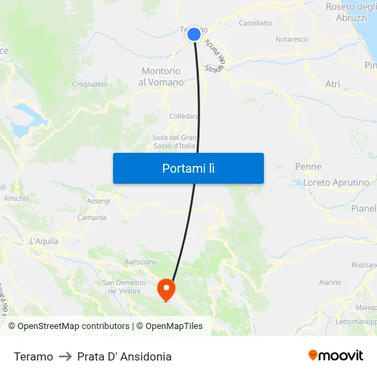 Teramo to Prata D' Ansidonia map