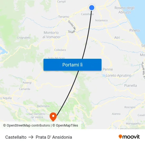 Castellalto to Prata D' Ansidonia map