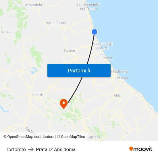 Tortoreto to Prata D' Ansidonia map