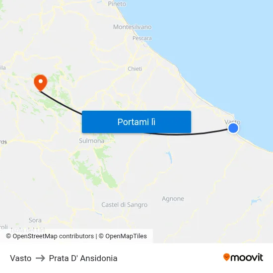 Vasto to Prata D' Ansidonia map