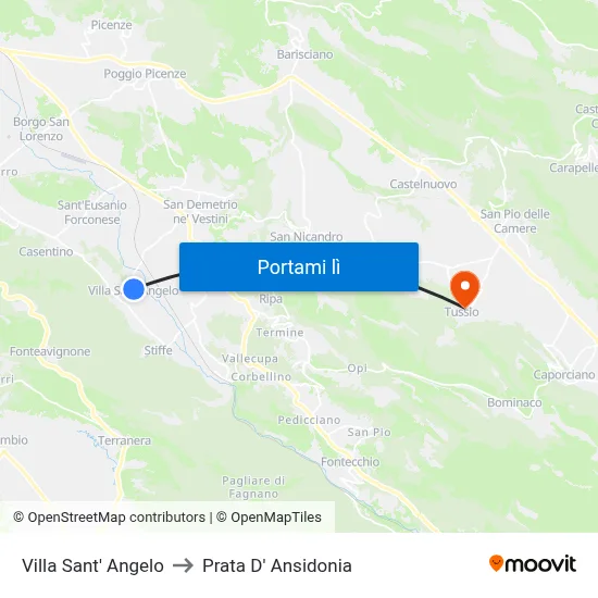 Villa Sant' Angelo to Prata D' Ansidonia map
