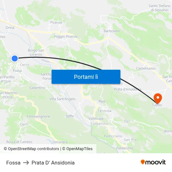 Fossa to Prata D' Ansidonia map