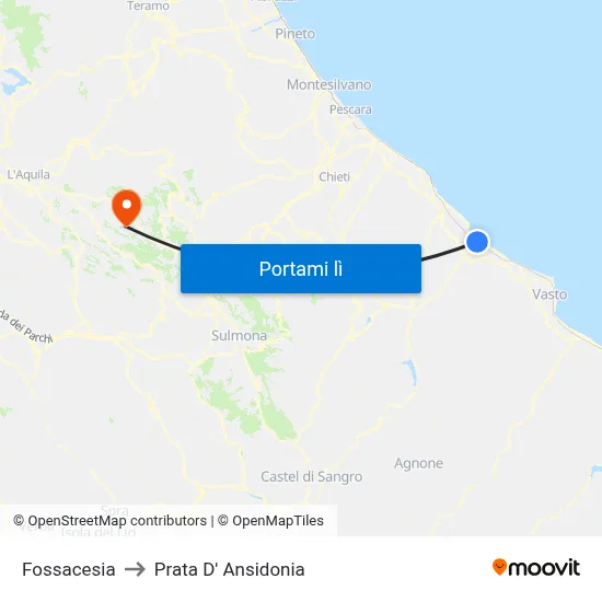 Fossacesia to Prata D' Ansidonia map