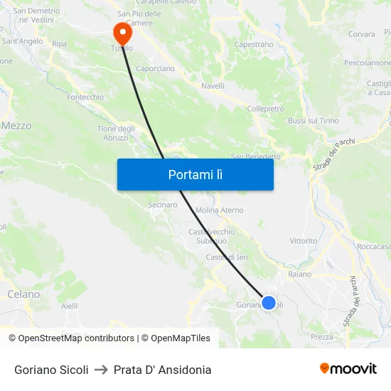 Goriano Sicoli to Prata D' Ansidonia map