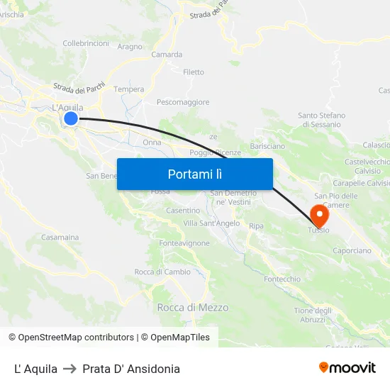 L' Aquila to Prata D' Ansidonia map