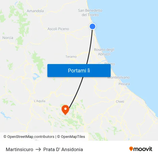 Martinsicuro to Prata D' Ansidonia map