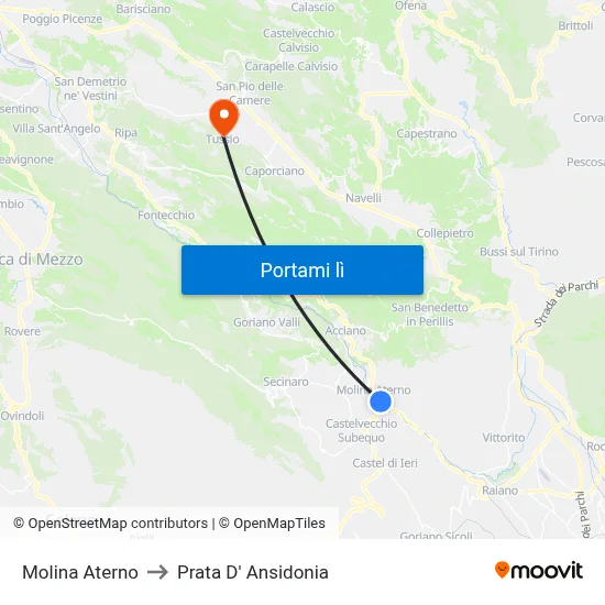 Molina Aterno to Prata D' Ansidonia map