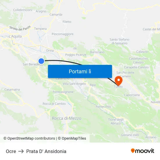 Ocre to Prata D' Ansidonia map