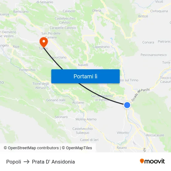 Popoli to Prata D' Ansidonia map