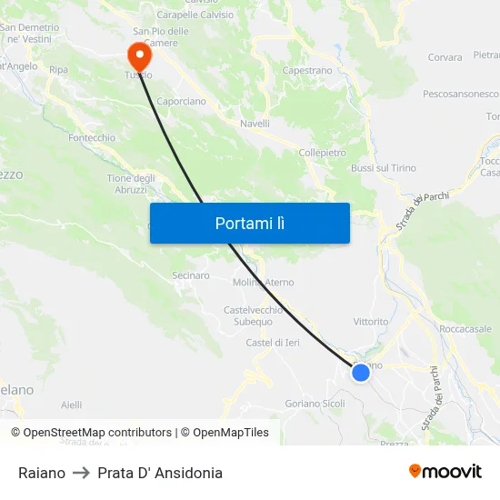 Raiano to Prata D' Ansidonia map