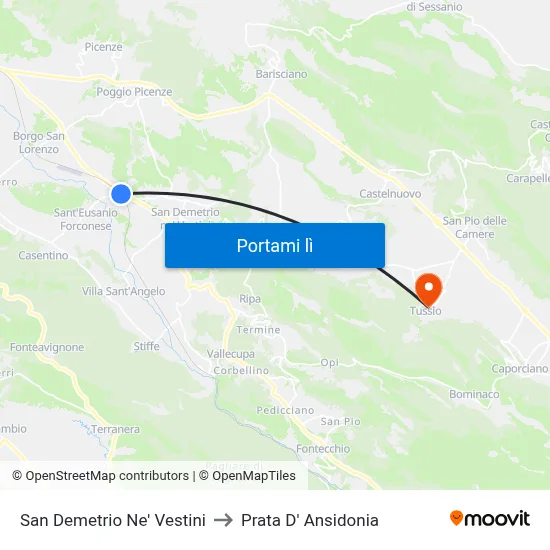 San Demetrio Ne' Vestini to Prata D' Ansidonia map