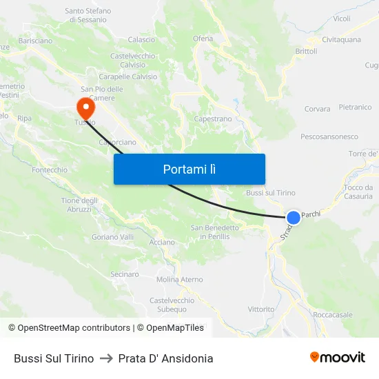 Bussi Sul Tirino to Prata D' Ansidonia map