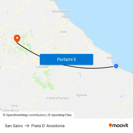 San Salvo to Prata D' Ansidonia map