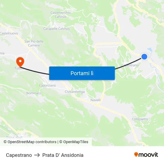 Capestrano to Prata D' Ansidonia map