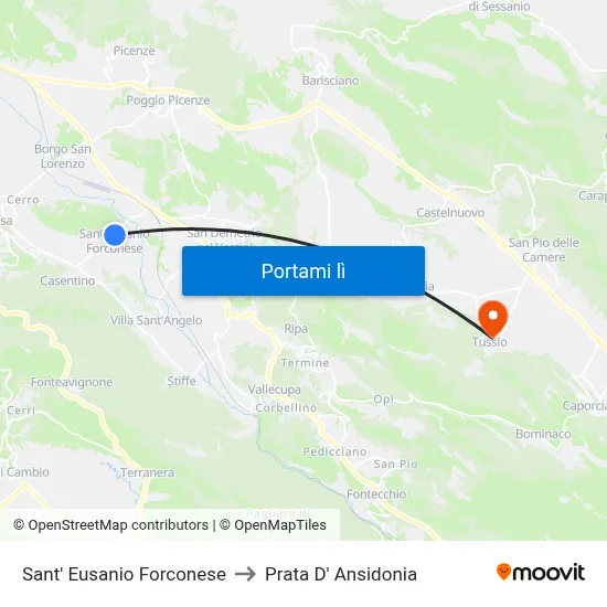 Sant' Eusanio Forconese to Prata D' Ansidonia map