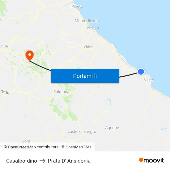 Casalbordino to Prata D' Ansidonia map