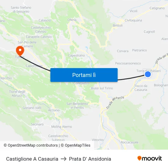 Castiglione A Casauria to Prata D' Ansidonia map