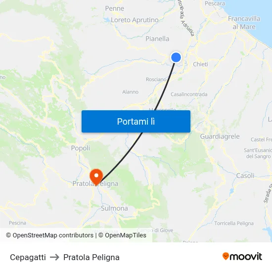 Cepagatti to Pratola Peligna map