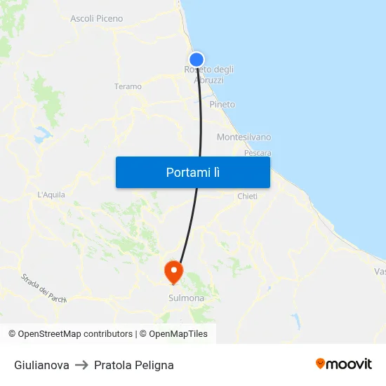 Giulianova to Pratola Peligna map