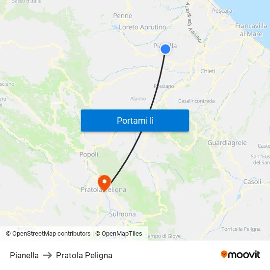 Pianella to Pratola Peligna map