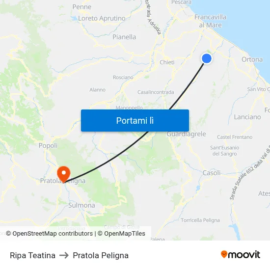Ripa Teatina to Pratola Peligna map
