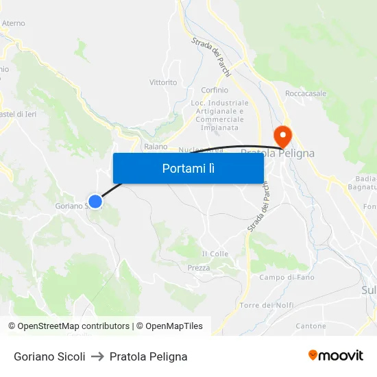 Goriano Sicoli to Pratola Peligna map