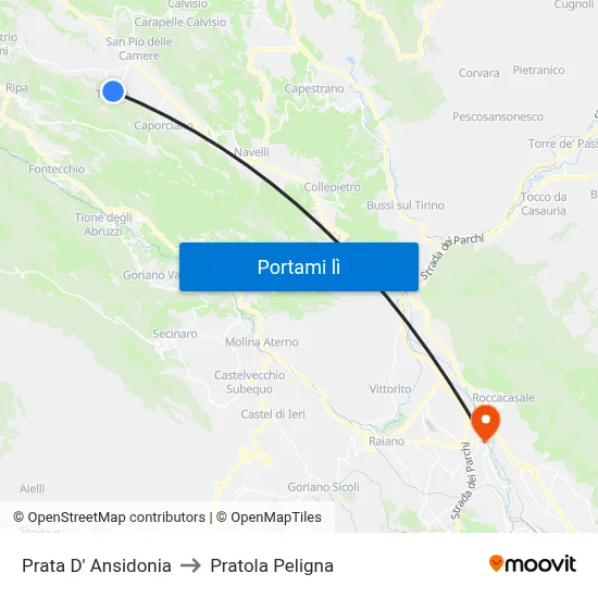 Prata D' Ansidonia to Pratola Peligna map