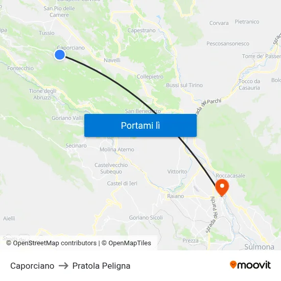 Caporciano to Pratola Peligna map