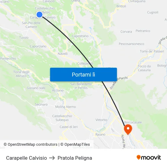 Carapelle Calvisio to Pratola Peligna map