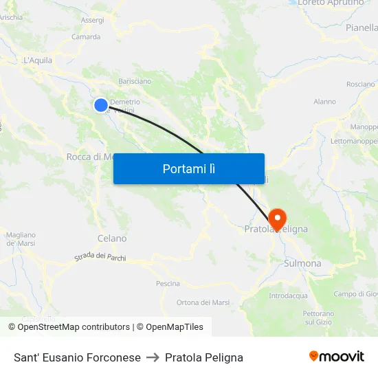 Sant' Eusanio Forconese to Pratola Peligna map