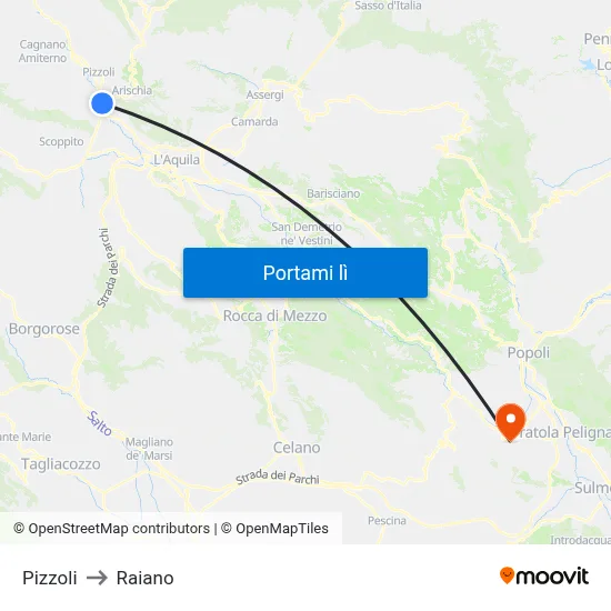 Pizzoli to Raiano map