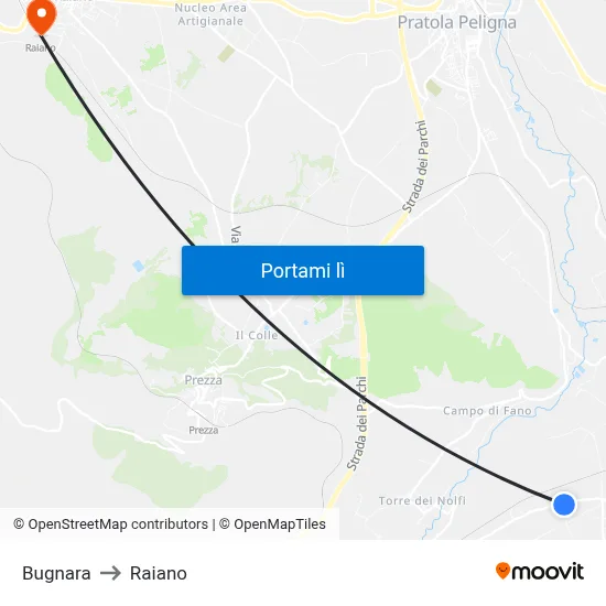 Bugnara to Raiano map