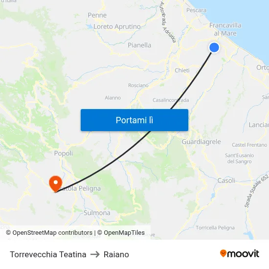 Torrevecchia Teatina to Raiano map