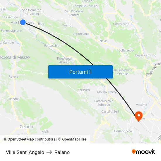 Villa Sant' Angelo to Raiano map
