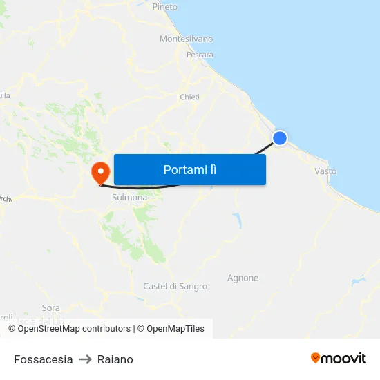 Fossacesia to Raiano map