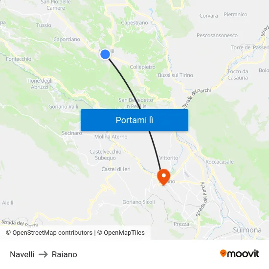 Navelli to Raiano map