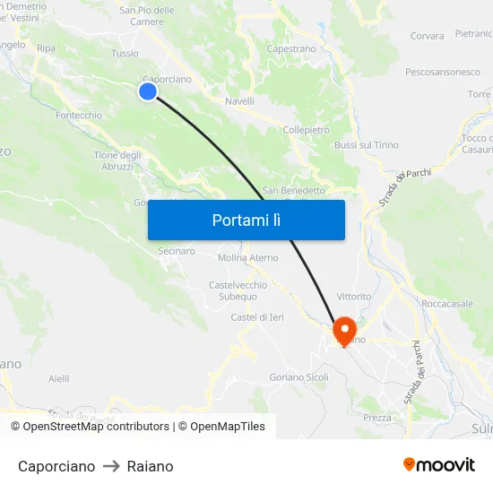Caporciano to Raiano map