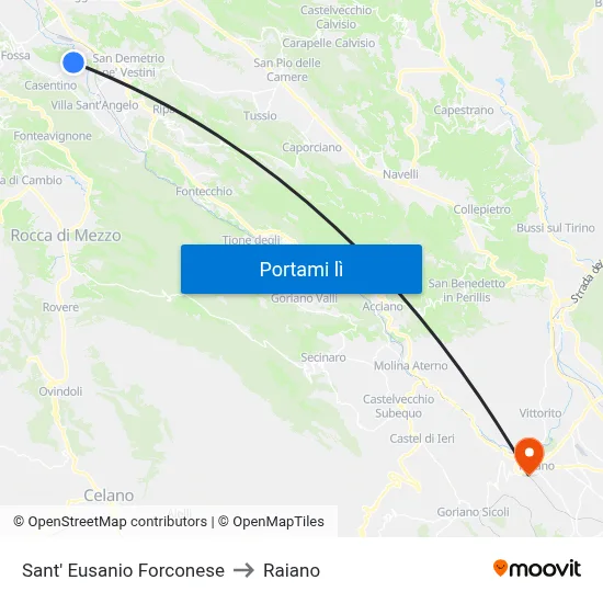 Sant' Eusanio Forconese to Raiano map