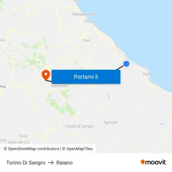 Torino Di Sangro to Raiano map