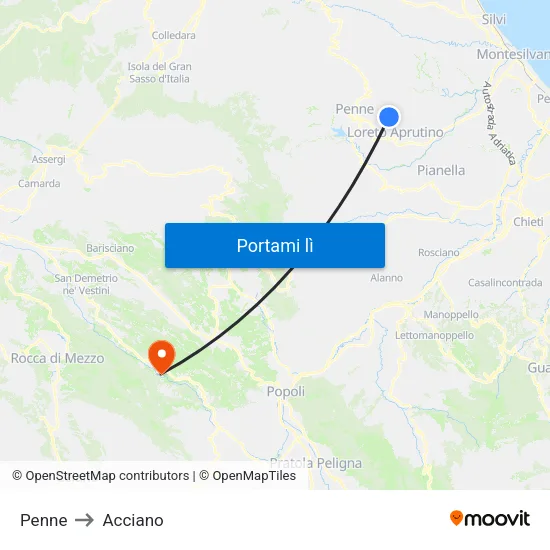 Penne to Acciano map