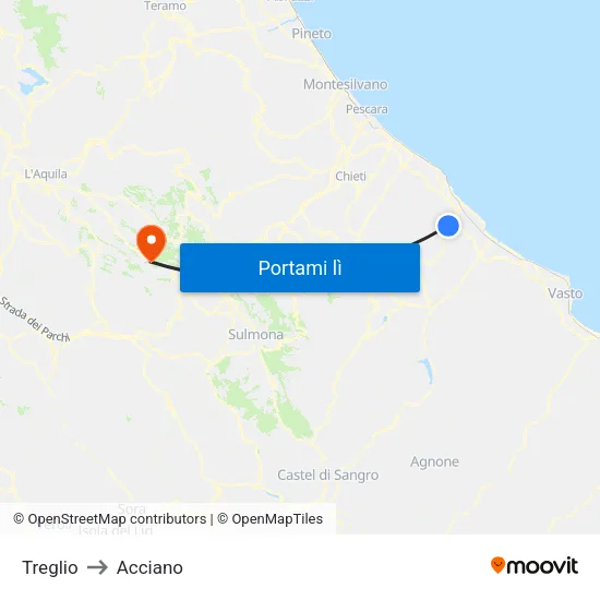 Treglio to Acciano map