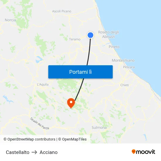 Castellalto to Acciano map