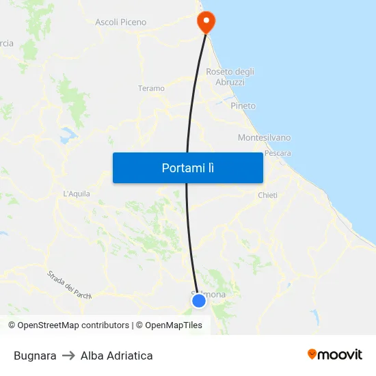 Bugnara to Alba Adriatica map