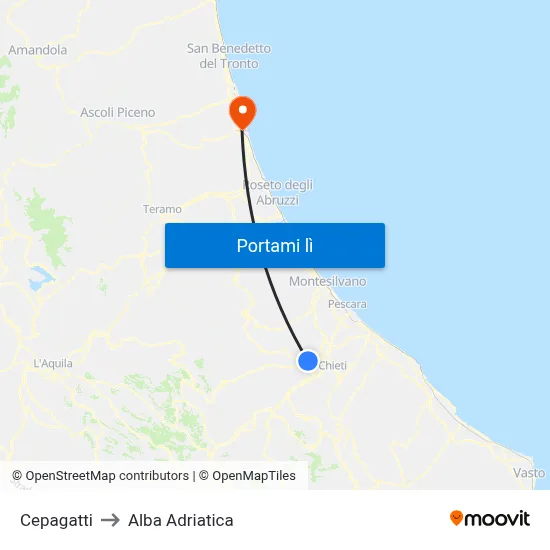 Cepagatti to Alba Adriatica map