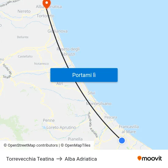 Torrevecchia Teatina to Alba Adriatica map