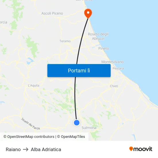 Raiano to Alba Adriatica map